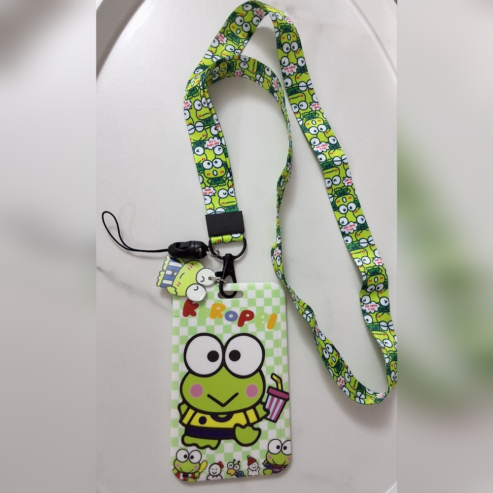 Keroppi Lanyard ID Badge Holder With Matching Charm , New